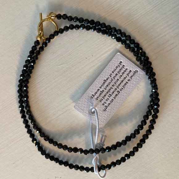 Jewelry - Black Spinel Stone 18K Gold Plate Sterling Silver Necklace - NWT